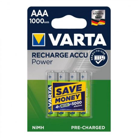 VARTA 5703 akkumulátor AAA, NiMH akkumulátor, mini ceruza, 1000 mAh kapacitás, RTU - feltöltött és használatra kész, 4 db/csomag