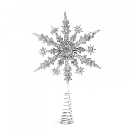 Karácsonyfa csúcsdísz - hópehely alakú - 22 x 15 cm - ezüst