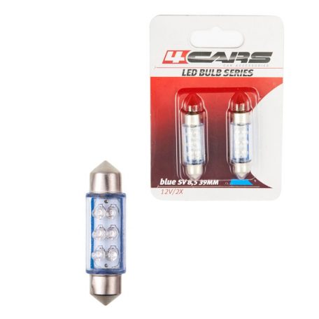 Izzó 6LED 12V SV8,5 39 mm kék, szoffita, 2 db - 92834