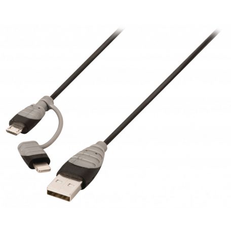 2 az 1-ben Szinkron és Töltő Kábel USB A Dugó - Micro B Dugasz 1.00 m Fekete + Lightning-Adapter