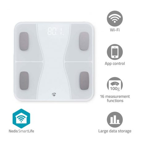 SmartLife Egészségügyi mérlegek | Bluetooth® | BMI / BMR / Csontok / Izom / Súly / Víz / Zsír | 12 | Max. terhelés: 180 kg | Android™ / IOS | ABS / Üveg | Fehér