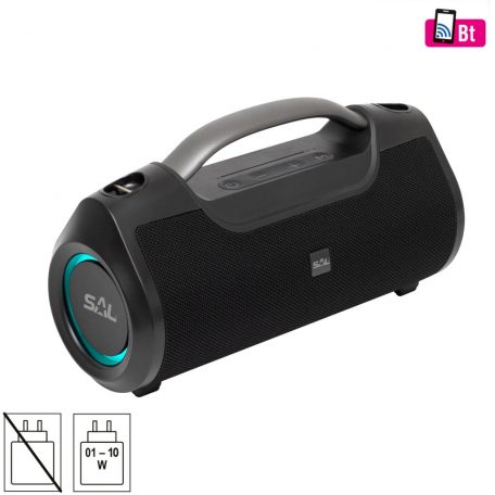 SAL BT 7000 BoomBox, bluetooth kihangosító, 2 x 30 W, BT TWS, 3.5mm AUX, USB, EQ, LED effektek, telefontöltés, USB-C és AUX kábel, vízálló