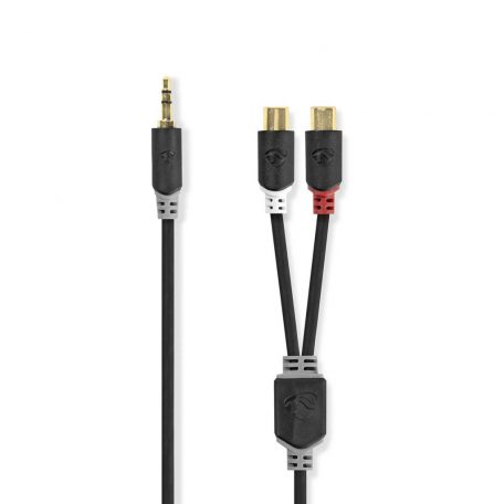 Sztereó audiokábel | 3.5 mm Dugasz | 2x RCA Aljzat | Aranyozott | 0.20 m | Kerek | Antracit | Doboz