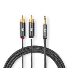   Sztereó audiokábel | 3.5 mm Dugasz | 2x RCA Dugasz | Aranyozott | 1.00 m | Kerek | Gun Metal Szürke / Szürke | Ablakos Fedő Doboz