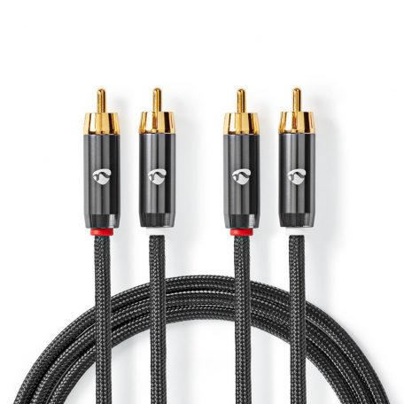 Sztereó audiokábel | 2x RCA Dugasz | 2x RCA Dugasz | Aranyozott | 1.00 m | Kerek | Gun Metal Szürke / Szürke | Ablakos Fedő Doboz