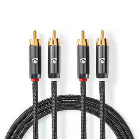 Sztereó audiokábel | 2x RCA Dugasz | 2x RCA Dugasz | Aranyozott | 5.00 m | Kerek | Gun Metal Szürke / Szürke | Ablakos Fedő Doboz