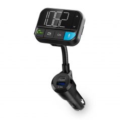   Car Audio FM Transmitter | Hattyúnyak | Kéz nélküli hívás | 2 " | Fekete Fehér Képernyő | Bluetooth® | PD 20 W / QC 3.0 | Gyors töltés | Basszus kiemelés | Google Assistant / Siri | Fekete