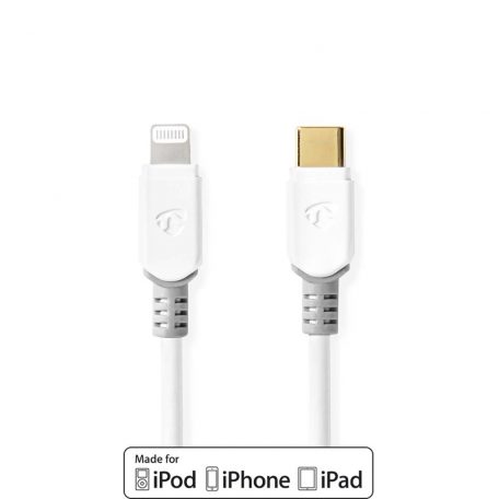 Lightning Kábel | USB 2.0 | Apple Lightning, 8 Pólusú | USB-C™ Dugasz | 480 Mbps | Aranyozott | 1.00 m | Kerek | PVC | Fehér | Doboz