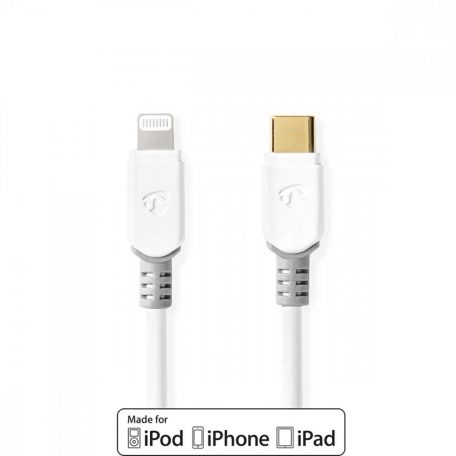 Lightning Kábel | USB 2.0 | Apple Lightning, 8 Pólusú | USB-C™ Dugasz | 480 Mbps | Aranyozott | 3.00 m | Kerek | PVC | Fehér / Szürke | Ablakos Doboz