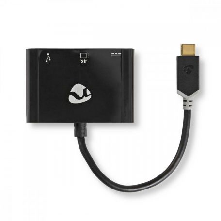 USB Többportos Adapter | USB 3.2 Gen 1 | USB-C™ Dugasz | HDMI™ Kimenet / USB-A Aljzat / USB-C™ Aljzat | 5 Gbps | 0.20 m | Kerek | Aranyozott | PVC | Antracit | Ablakos Doboz