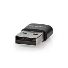   USB-A Adapter | USB 2.0 | USB-A Dugasz | USB-C™ Aljzat | 480 Mbps | Kerek | Nikkelezett | Fekete | Doboz