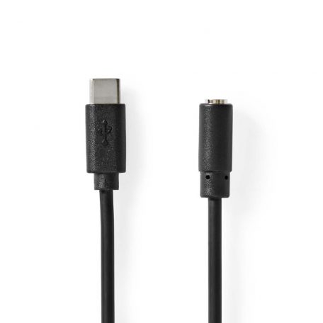 USB-C™ Adapter | USB 2.0 | USB-C™ Dugasz | 3.5 mm Aljzat | 1.00 m | Kerek | Nikkelezett | PVC | Fekete | Doboz