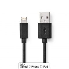   Lightning Kábel | USB 2.0 | Apple Lightning, 8 Pólusú | USB-A Dugasz | 480 Mbps | Nikkelezett | 1.00 m | Kerek | PVC | Fekete | Műanyag Zacskó