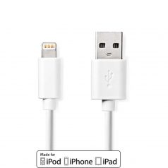   Lightning Kábel | USB 2.0 | Apple Lightning, 8 Pólusú | USB-A Dugasz | 480 Mbps | Nikkelezett | 3.00 m | Kerek | PVC | Fehér | Műanyag Zacskó