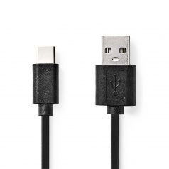   USB kábel | USB 2.0 | USB-A Dugasz | USB-C™ Dugasz | 15 W | 480 Mbps | Nikkelezett | 0.10 m | Kerek | PVC | Fekete | Boríték