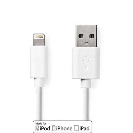 Lightning Kábel | USB 2.0 | Apple Lightning, 8 Pólusú | USB-A Dugasz | 480 Mbps | Nikkelezett | 1.00 m | Kerek | PVC | Fehér | Papírfüles