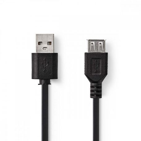 USB kábel | USB 2.0 | USB-A Dugasz | USB-A Aljzat | 7.5 W | 480 Mbps | Nikkelezett | 1.00 m | Kerek | PVC | Fekete | Papírfüles