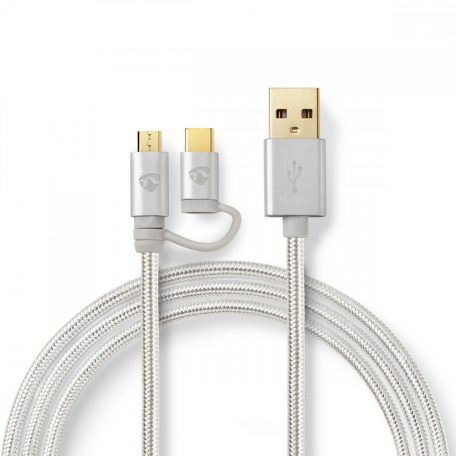 2 az 1-ben kábel | USB 2.0 | USB-A Dugasz | USB-C™ Dugasz | 480 Mbps | 1.00 m | Aranyozott | Kerek | Márkás | Alumínium | Ablakos Fedő Doboz