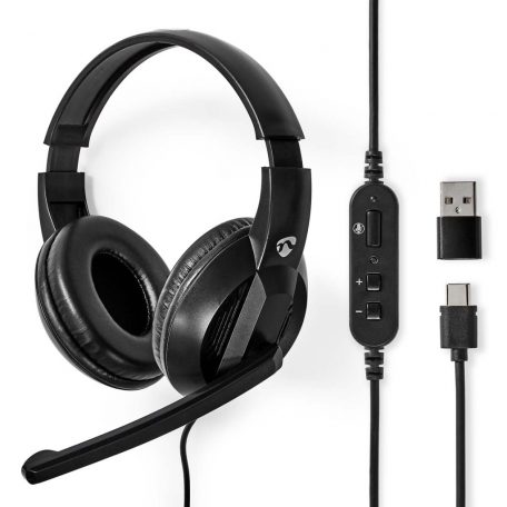 PC headset | Teljes Fület Befedő Kialakítás | Stereo | USB Type-A / USB Type-C™ | Felhajtható Mikrofon | Fekete