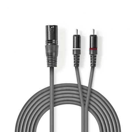 Szimmetrikus Audió Kábel | XLR 3-Tűs Dugasz | 2x RCA Dugasz | Nikkelezett | 1.50 m | Kerek | PVC | Sötét Szürke | Kartondoboz