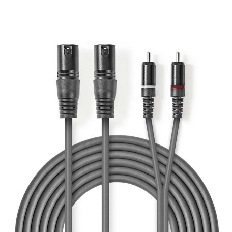 Szimmetrikus Audió Kábel | 2x XLR 3-tűs Dugasz | 2x RCA Dugasz | Nikkelezett | 1.50 m | Kerek | PVC | Sötét Szürke | Kartondoboz