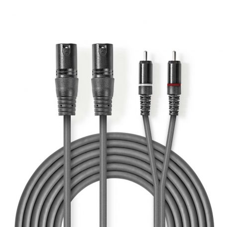 Szimmetrikus Audió Kábel | 2x XLR 3-tűs Dugasz | 2x RCA Dugasz | Nikkelezett | 3.00 m | Kerek | PVC | Sötét Szürke | Kartondoboz