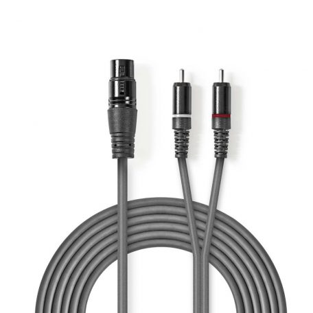 Szimmetrikus Audió Kábel | XLR 3-Tűs Aljzat | 2x RCA Dugasz | Nikkelezett | 1.50 m | Kerek | PVC | Sötét Szürke | Kartondoboz