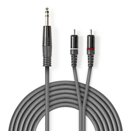 Sztereó audiokábel | 6.35 mm Dugasz | 2x RCA Dugasz | Nikkelezett | 1.50 m | Kerek | Sötét Szürke | Kartondoboz