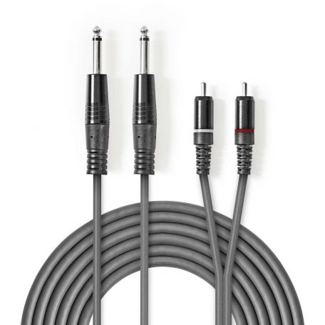 Sztereó audiokábel | 2x 6.35 mm Dugasz | 2x RCA Dugasz | Nikkelezett | 1.50 m | Kerek | Sötét Szürke | Kartondoboz