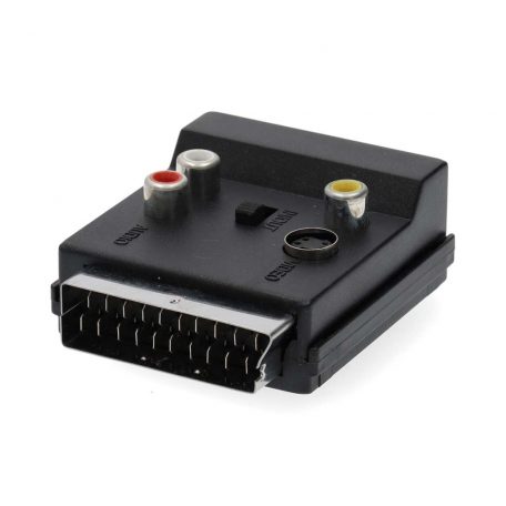 SCART adapter | SCART Dugasz | S-Video Female / SCART Aljzat / 3x RCA Aljzat | Nikkelezett | Kapcsolható | ABS | Fekete | 1 db | Doboz