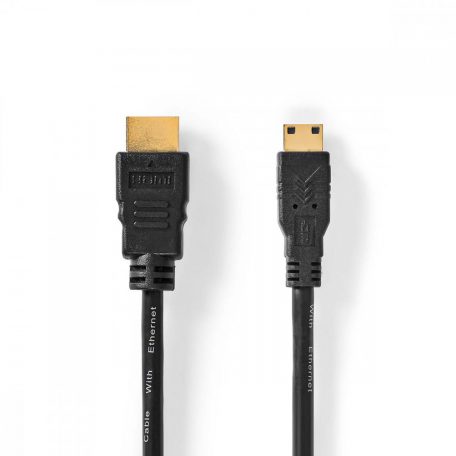 Nagy Sebességű HDMI ™ kábel Ethernet | HDMI™ Csatlakozó | HDMI™ Mini Csatlakozó | 4K@30Hz | 10.2 Gbps | 1.50 m | Kerek | PVC | Fekete | Műanyag Zacskó