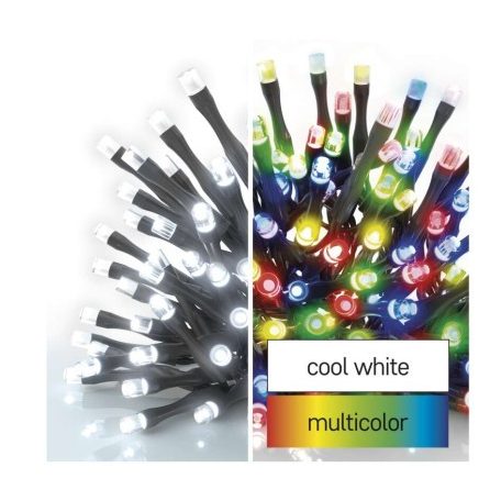 LED karácsonyi fényfüzér 2 az 1-ben, 10 m, kültéri és beltéri, hideg fehér/többszínű, prog