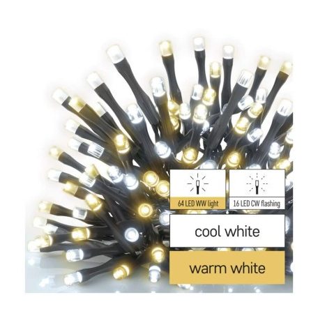 LED karácsonyi fényfüzér, villogó, 8 m, kültéri és beltéri, meleg/hideg fehér, időzítő