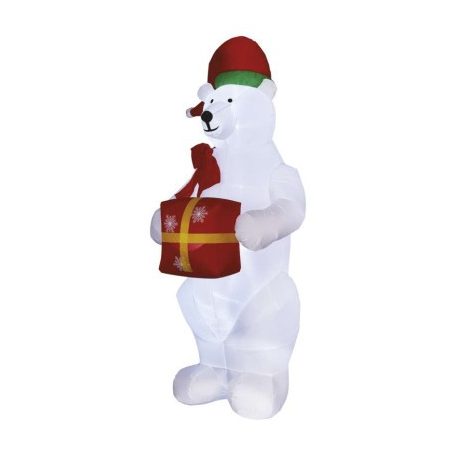 LED jegesmedve karácsonyi ajándékkal, felfújható, 240cm, kültérre és beltérre, hideg fehér