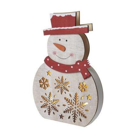 LED karácsonyi hóember, fa, 30 cm, 2x AA, beltéri, meleg fehér, időzítő