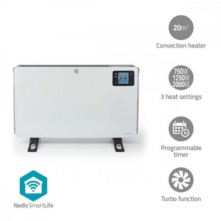 Nedis Prémium fűtőtest SmartLife Konvektor | Wi-Fi | 2000 W | 3 Hőbeállítások | LCD | 5 - 37 °C | Állítható hőmérséklet | Fehér htco50wtw