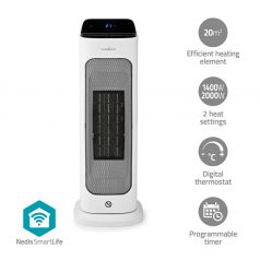   SmartLife kerámia PTC ventilátorfűtő | Wi-Fi | 2000 W | 2 Hőbeállítások | Oszcilláló | Kijelző | 10 - 49 °C | Android™ / IOS | Fehér