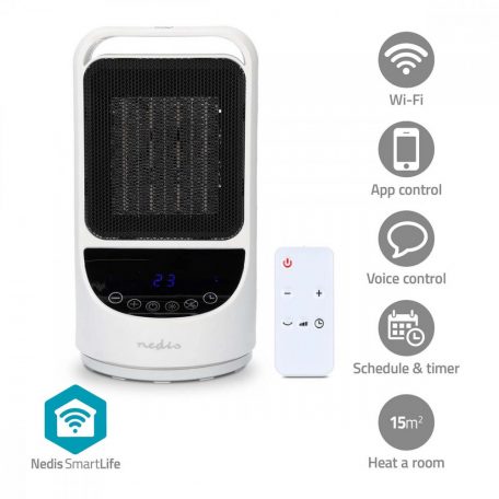 Nedis SmartLife kerámia PTC ventilátorfűtő | Wi-Fi | 1500 W | 2 Hőbeállítások | Oszcilláló | Kijelző | 10 - 49 °C | Android™ / IOS | Fehér