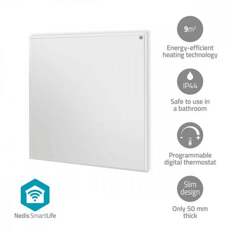 Nedis Prémium SmartLife Infravörös fűtőpanel | 350 W | 1 Hőbeállítás | Állítható hőmérséklet | Távirányító | IP44 | Fehér htip350wtw