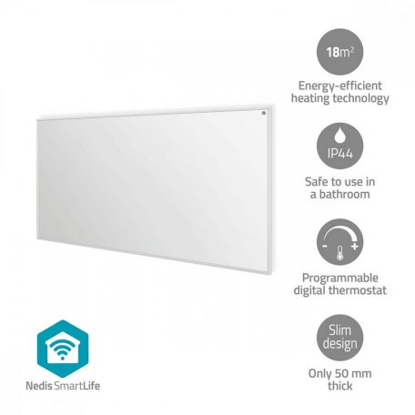 Nedis Pérmium WIFI-s SmartLife Infravörös fűtőpanel | 700 W | 1 Hőbeállítás | Állítható hőmérséklet | Távirányító | IP44 | Fehér htip700wtw