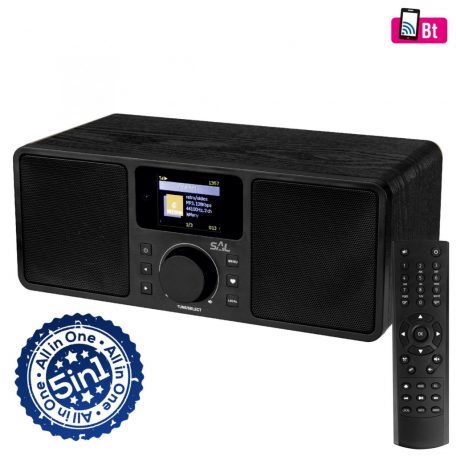 SAL INR 5000/BK internetrádió, 5 in 1, 2x5 W, Bass reflex, világrádió, FM RDS, BT, AUX, Média Center hálózati zenetár, EQ