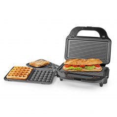   Több grillező | Grill / Sandwich / Waffle | 900 W | 28 x 15 cm | Automatikus hőmérséklet-szabályozással | Műanyag / Rozsdamentes Acél