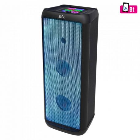 SAL Nagy teljesítményű Hordozható kétutas akkus bluetooth hangfal kiváló hangzással, 120W par 221dj beépített fényeffektel hangfal 2x20cm mélynyomóval mikrofon és gitár bemenet MP3 Lejátszó