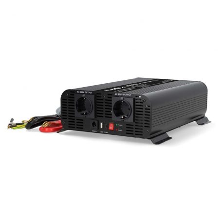 Inverter tiszta szinuszos | Bemeneti feszültség: 12 V DC | Eszköz táp kimeneti csatlaakozó(k): Type F (CEE 7/3) / USB-A / USB-C™ | 230 V AC 50 Hz | 2000 W | Kimenő csúcs teljesítmény: 4000 W | Csavaros Kapocs | Tiszta Szinusz Hullám | Biztosíték | Fekete