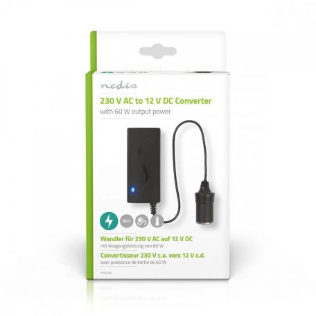 Nedis AC/DC adapter 230V-12V 5A 60W szivargyújtó aljzattal - poco100 Áramátalakító | 230 V AC - 12 V DC | 60 W| Hálózati Áramellátás | 230 V AC 50 Hz | 12 V DC | 60 W | Földelt csatlakozó | Fekete