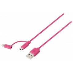   2 az 1-ben Szinkron és Töltő Kábel USB A Dugó - Micro B Dugasz 1.00 m Rózsaszín