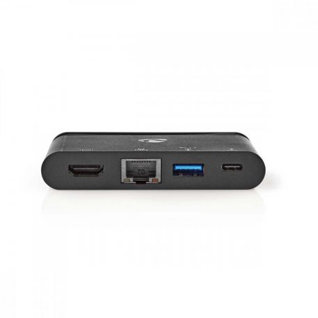 USB Többportos Adapter | USB 3.2 Gen 1 | USB-C™ Dugasz | HDMI™ Aljzat / RJ45 Aljzat / USB-A Aljzat / USB-C™ Aljzat | Kerek | Nikkelezett | Fekete | Doboz