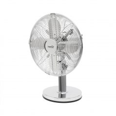   Home TFS 25 asztali fém ventilátor, 30 W, 3 fokozat, 25 cm-es lapátátmérő, oszcillálás, 4 ventilátorlapát, ezüst színű bevonat