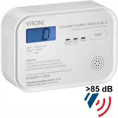 TRACON CO218A Szén-monoxid (CO) érzékelő 4,5 VDC (3×1,5V AA), >85 dB VIRONE DC3 AKCIÓS