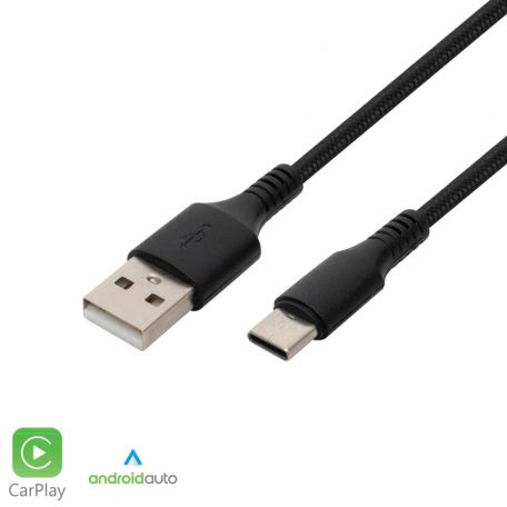 Home USBAC1 töltőkábel, USB-A / USB-C, 2.1A, 1m, szövött, fekete